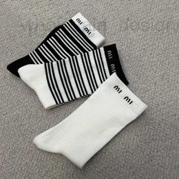 Socks & Hosiery Designer Brand Trendy Thin Stylish Minimalist And Versatile Mid-calf Socks M Letters Black White Stripes Pile Up Cotton Sock Women 0BDI 3W5X