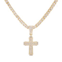 Pendant Necklaces Men Cross Necklace Hip Hop With 4mm Zircon Tennis Chain Iced Out Bling For Women HipHop Jewelry228j