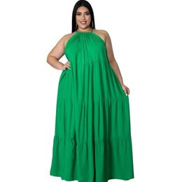 Dresses 5XL Plus Size Women Maxi Dress Spaghetti Strap Cascading Ruffle Robes Summer Fashion Solid Loose Bohemian Holiday Oversize Dress