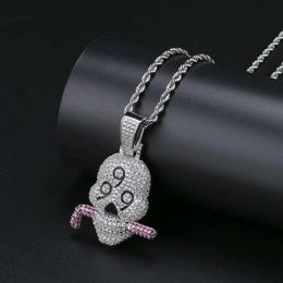 Fashion 999 skull diamonds pendant necklaces for men western luxury crystal pendants platinum plated copper zircon cuban chain nec3006