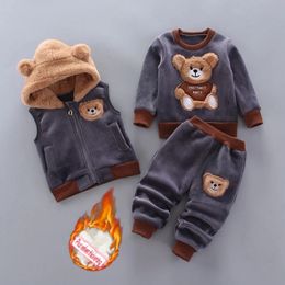 Clothing Sets Winter add velvet warm hooded three-piece suit boys and girls 0-3Age Beibei hooded vest coat pants fashion children's clothing 231219