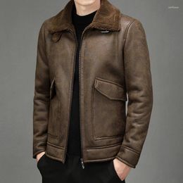 Hunting Jackets Fall/winter Men's Suede Jacket Plus Velvet Man Lapel Thickened Warmth Fashion Boutique Faux Leather Outer/large Size Men PU