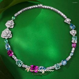 Chains Vinregem 18K White Gold Lab Sapphire Gemstones Fine Colourful Necklaces Wedding 925 Sterling Silver Ladies Vintage Jewellery Gifts