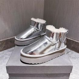 designer Women Boots Snow Boot Brown Silver Classic soft booties fur anti-slide Thick bottom Ladies Booties outdoor Winter Warm Shoes 35-40