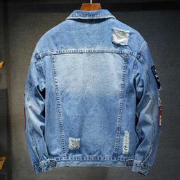 Men's Jackets 2023 New Hip Hop Fashion Printed Jeans Jacket Men Cotton Casual Streetwear Short Loose Hole Denim Jacket Coat Men Spring JacketsL231026