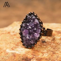 Band Rings Raw Amethysts Rings Healing Rock Crystal Cluster Purple Quartz Natural Mineral Ring Women Jewellery 231219