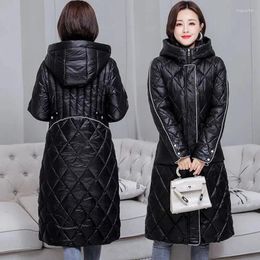 Women's Trench Coats Wash-Free Shiny Down Cotton Jacket Women Winter Warm Quilted Long Hooded Parka Overcoat Female Casual Clothing