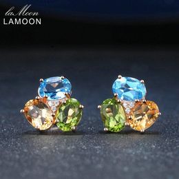 LAMOON 925 Sterling Silver Earrings For Women Gemstone Earring Citrine Peridot Topaz 18K Rose Gold Fine Jewellery S925 LMEI037 CJ1912705