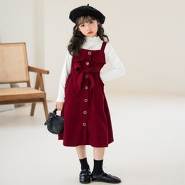 Girls' Suspender Dress Corduroy Princess Dress Young and Teen Girl's Clothing 2023 Spring and Autumn Children Wear Suit Skirt