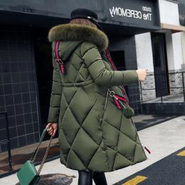 Women Designer Big Fur Winter Coat Thickened Parka Stitching Slim Long Winter Coat Down Cotton Ladies Down Parka Down Jacket