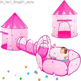 Toy Tents 3 In 1 Childen Pink Tunnel Spaceship Tent Play House Toy Foldable Baby Crawling Portable Ocean Pool Little House Pretend Toy Q231220