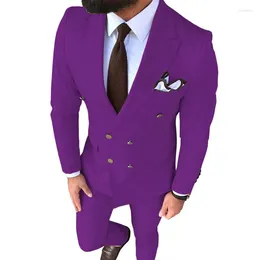 Men's Suits Suit 2 Piece Set Hight Quality Purple Double Breasted Groom Wedding Dress Business Banquet Slim Fit Blazer Male Pant