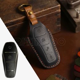 Car Key New Genuine leather Car Key Case For BYD Atto 3 Han EV Dolphin 4 Buttons Remote Control Protect Cover Auto Accessories