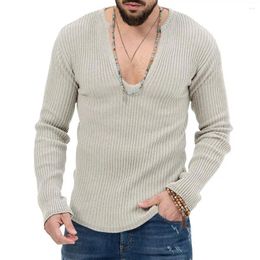 Men's Sweaters Men Cotton Blend Sweater Stylish Deep V-neck Knit With Ribbed Detailing Slim Fit Soft Warm Fabric Fall/winter