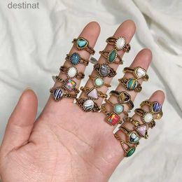 Solitaire Ring 20/30/50Pcs/Lot Vintage Pine Stone Rings for Women Wholesale Mix Bohemian Style Antique Gold Color Ethnic Joint Men Jewelry GiftL231220