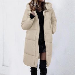 Women's Trench Coats Winter Cotton Coat 2023 Solid Color Long Straight Casual Women Parkas Clothes Hooded Stylish Jacket Female Outerwear