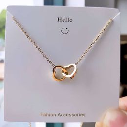 luxuryDesigner Jewellery Korean 18K rose gold simple double ring love collarbone chain titanium steel does not fade net red jewellery gift