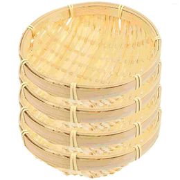 Plates 4 Pcs Bamboo Plate Woven Household Basket Snack Holder Tray Home Storage Container Desktop Organiser Seagrass Baskets