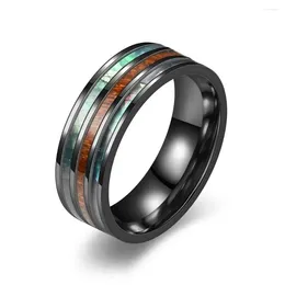 Wedding Rings Fashion 8mm Men Stainless Steel Inlay Koa Wood And Abalone Shell For Women Jewellery Valentine's Day Gifts