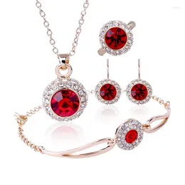 Necklace Earrings Set Ociki Red Blue CZ Rose Gold Colour Silver Crystal Earring Ring And Bracelet Jewellery For Women Drop