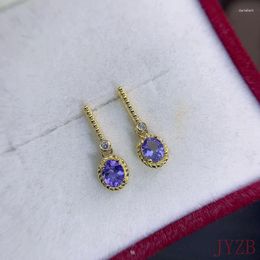 Stud Earrings Fashionable For Female Japanese And Korean Inlaid With Coloured Gems Sterling Silver Fashion Tanzanite