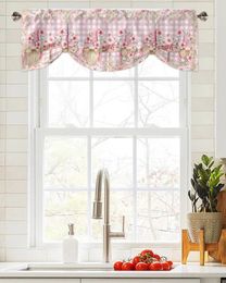 Curtain Valentine'S Day Gnome Floral Plaid Window Living Room Kitchen Cabinet Tie-up Valance Rod Pocket