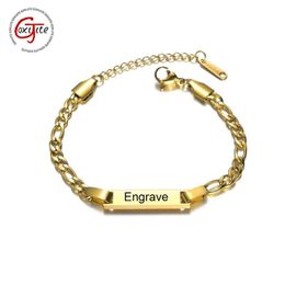 Goxijite Trendy Custom Engrave Name Bracelet For Women Kid Stainless Steel Adjustable Date Charm Gift Link Chain2350