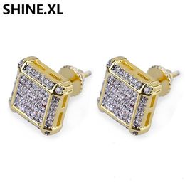 10x10mm Men Square Earring Hip Hop Iced Out Full Zircon Screw-back Fashion Jewelry287l