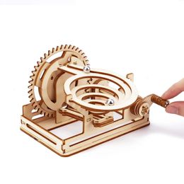 3D Puzzles Wooden Marble Run Puzzle Toys Children Iron Ball Mechanical Track Assembly Construction Model To Build DIY Montessori Jigsaw 231219