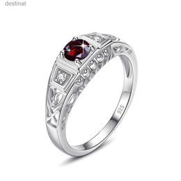 Solitaire Ring Szjinao Sterling Silver 4.5*4.5mm Garnet Ring Woman Round Cut With Stones Wedding Party Vintage Women's Jewellery Gift For WifeL231220