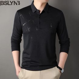 Brand men's striped polo shirt business casual long sleeved neckline Tshirt patterned top 231220
