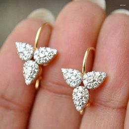 Hoop Earrings NurmWung Korean Ear Hook Inlaid Crystal Geometric Clover Stud Light Luxury Mature Glamour Women Jewellery Accessories