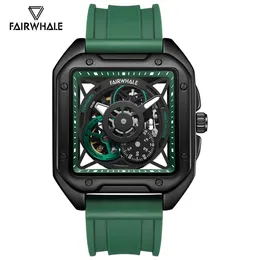 Wristwatches Green Sports Automatic Watch For Men Luminous Hands Luxury Skeleton Mechanical Watches Fashion Silicone Strap MARK FAIRWHALE