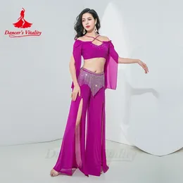 Stage Wear Belly Dance Costume For Women Long Sleeves Top AB Stones Tassel Pants Oriental Practice Clothing Adult Dancing Outfit
