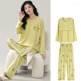 Women's Sleepwear 2024 Cotton Pajamas Set Spring Autumn Winter Sexy Plus Size Homewear Summer Long Sleeved With Chest Pads