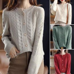 Women's Knits Cardigans For Women Winter Korean Fashion Clothing Pearl Buckle Screw Thread Sweaters Single Breasted Knitting