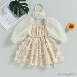 Girl's Dresses Toddler Kid Girls 2 Piece Dress Outfits Butterfly Princess Dress Long Sleeves A-Line Dress and Headband for Party Cute Clothes