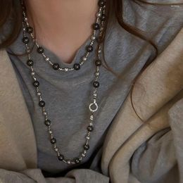 Chains YOUNGX Light Luxury Grey Pearl Necklace Trendy French Beaded Necklaces For Women Long Sweater Chain Accessories Jewellery Gift