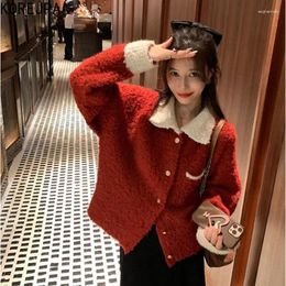 Women's Jackets Korejpaa Warm Cardigan Women Outwear Korean Fashion Winter Clothes Contrast Turn-down Collar Solid Casual Coats Femme