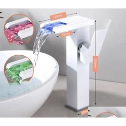 Bathroom Sink Faucets Led Stainless Steel Waterfall Faucet And Cold Colour Changing Mixer Tap Square Wash Basin Cabinet Drop Delivery H Dh9F4