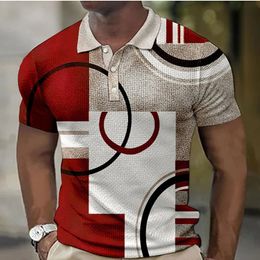 Men's Polos Fashion Men'S Polo Shirts 3d Splicing Plaid Printing Art Men Clothing Oversized Shirt Daily Casual Short Sleeve Street Cool Tops 231219