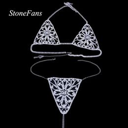 Sexy Set Stonefans Flower Crystal Lingerie Chain for Women Bra Panties Valentine Underwear Jewellery 231219