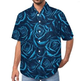 Men's Casual Shirts Blue Rose Floral Blouses Male Vintage Flowers Hawaii Short Sleeve Graphic Funny Oversized Vacation Shirt Gift Idea