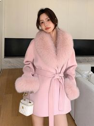 Women s Vests Winter Real Fur Coat Wool Cloak Cashmere Warm Jacket Collar Luxury Thick Female 231219