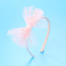 Hair Accessories 12pcs Pink Tutu Bow Hairbands Pearl Bead Tulle Bowknot Hard Headbands Party Headwear Fashion Boutique For Girls