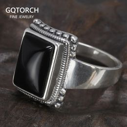 Wedding Rings Solid 925 Sterling Silver Lucifer Rings with Black Onyx Natural Stone Handmade Statement Ring TV Show Jewellery 231219