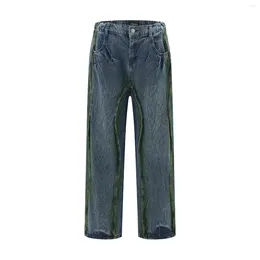 Men's Jeans Hip Hop Brushed Paint Water Ripple Vintage Washed Distressed Y2k Jean Baggy Men Fashionable Speckle Ink Straight Leg Denim