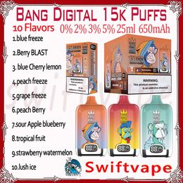 Bang King Smart Screen 15000 Puff Disposable E Cigarette 10 Flavours 25ml Pod Rechargeable Battery 650mAh 15K Puffs 0% 2% 3% 5% RBG Light Vape Pen Kit Fast Delivery