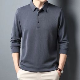 SHIONFA men's waffle long sleeved solid Tshirt elastic casual autumn clothing comfortable lapel polo shirt 4XL 231220