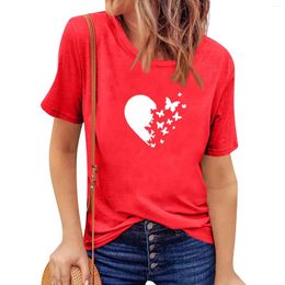 Women's T Shirts Casual Loose Fitting Valentine's Day Printed T-shirt Round Neck Pullover Short Sleeved Top Hoodies & Sweatshirts Fa